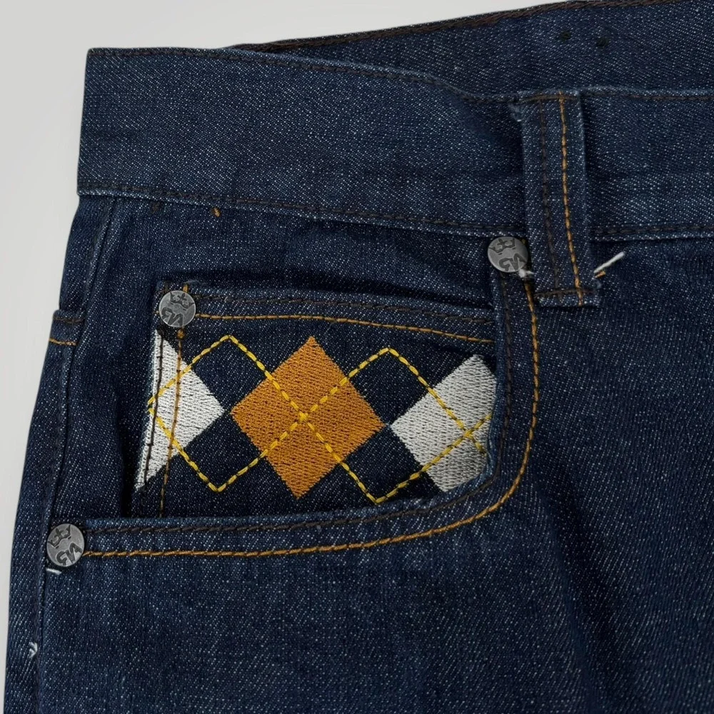 Red Ape Jeans Mens Big‎ & Tall 45x31 Blue Embroidered Argyle Straight Denim